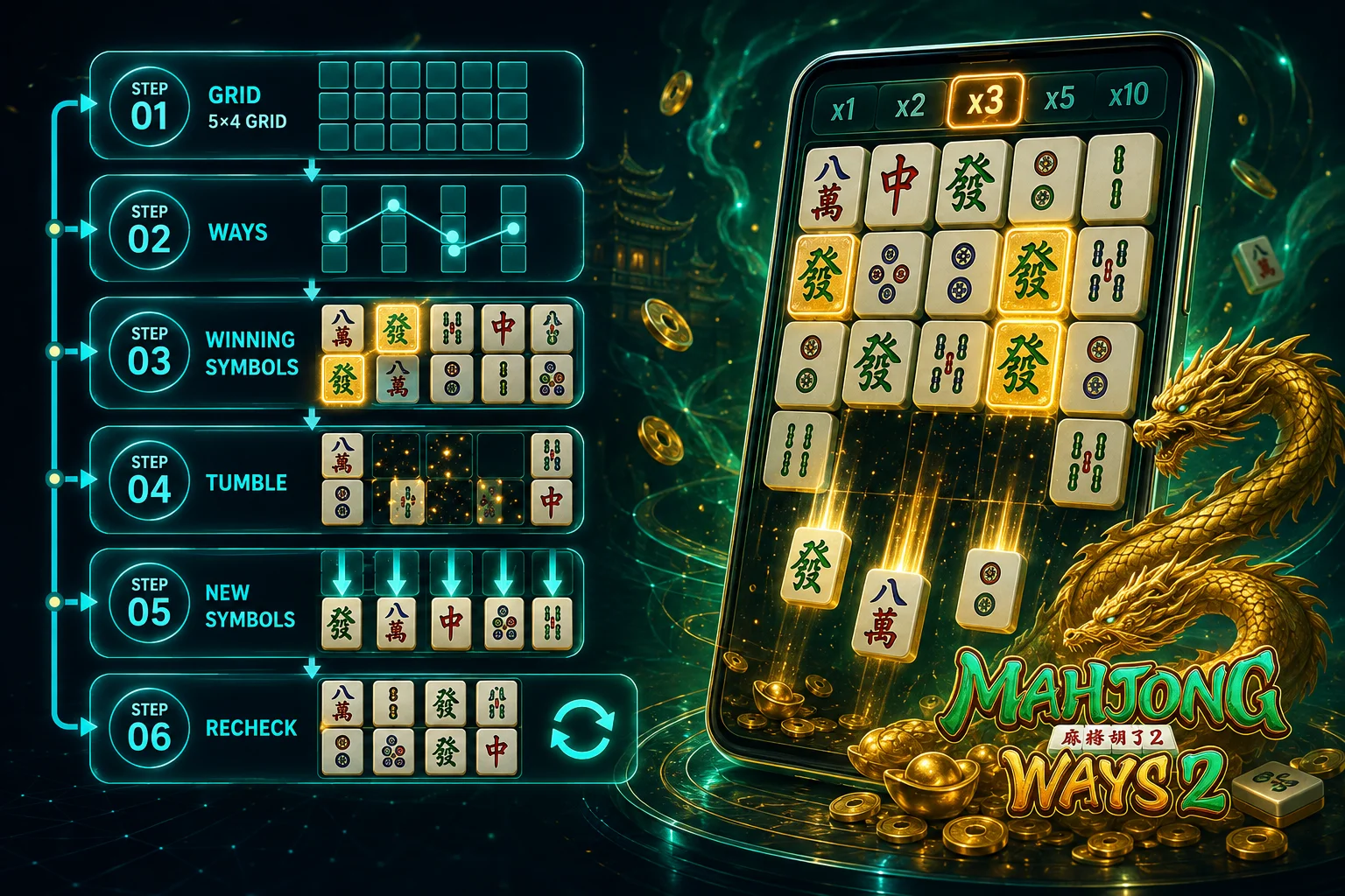 Mahjong Ways 2 Gameplay Framework อธิบาย Ways, Winning Symbols และ Tumble