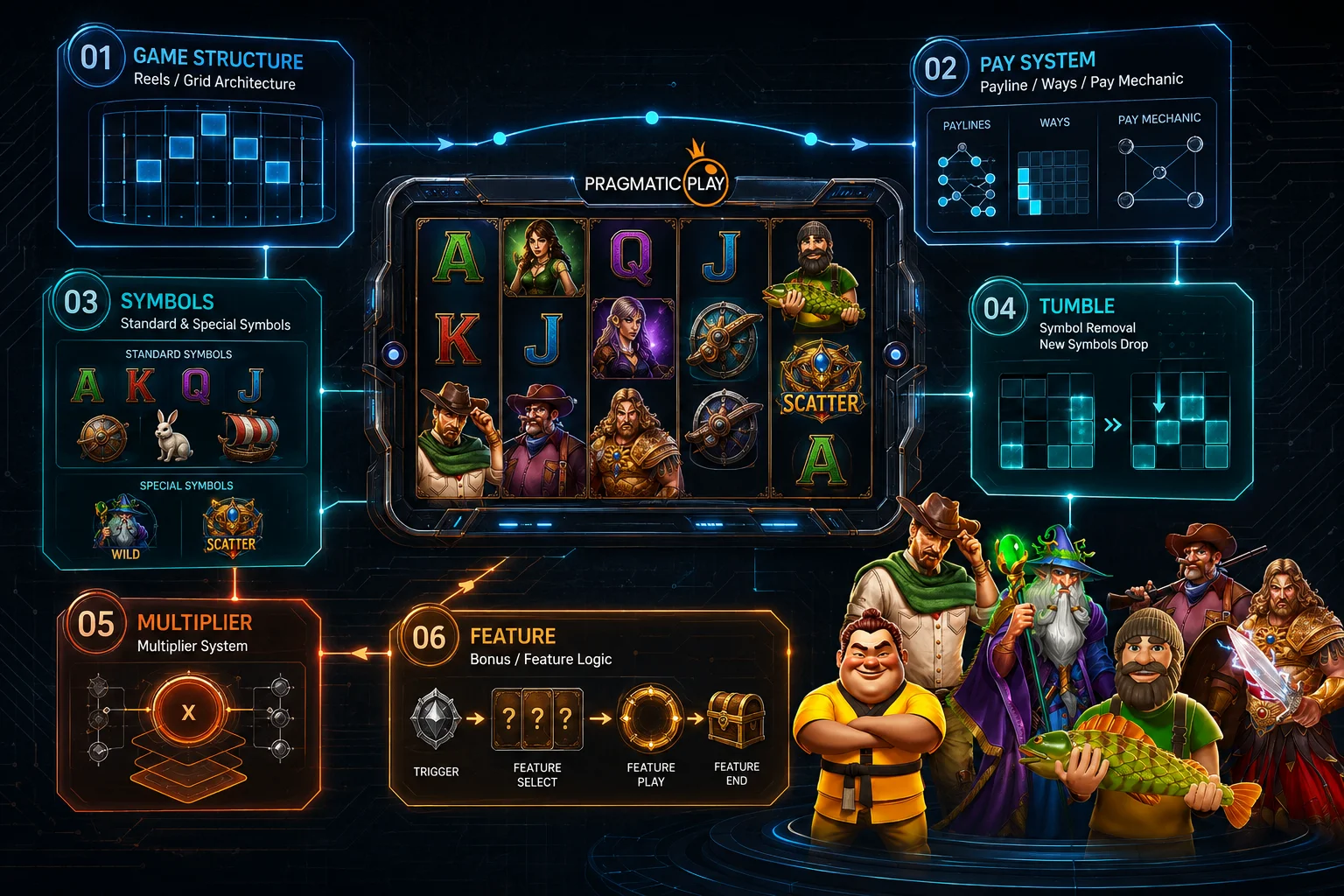 ภาพอธิบาย Game Mechanics ของเกมสล็อต Pragmatic Play