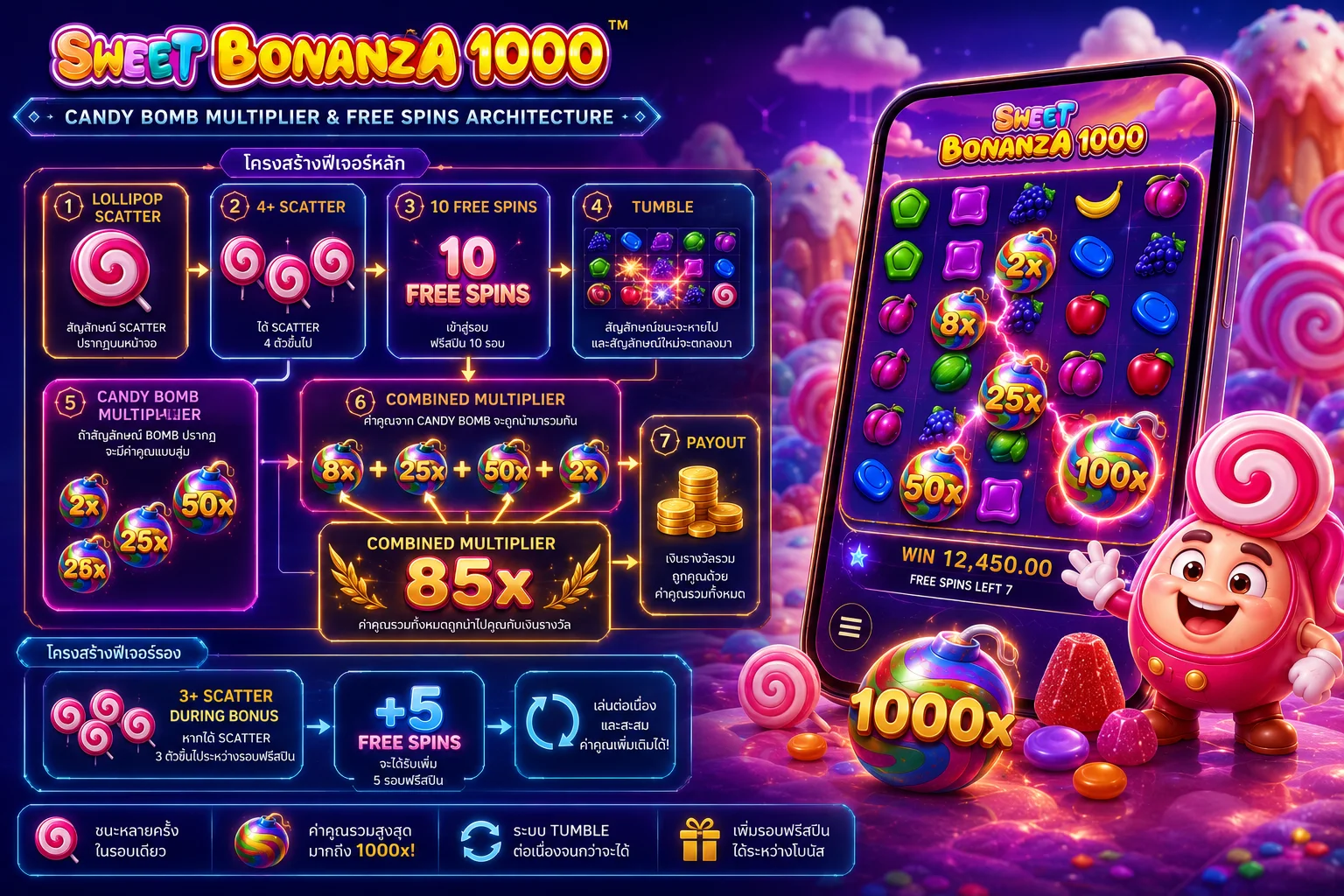 Sweet Bonanza 1000 Candy Bomb Multiplier และ Free Spins Framework